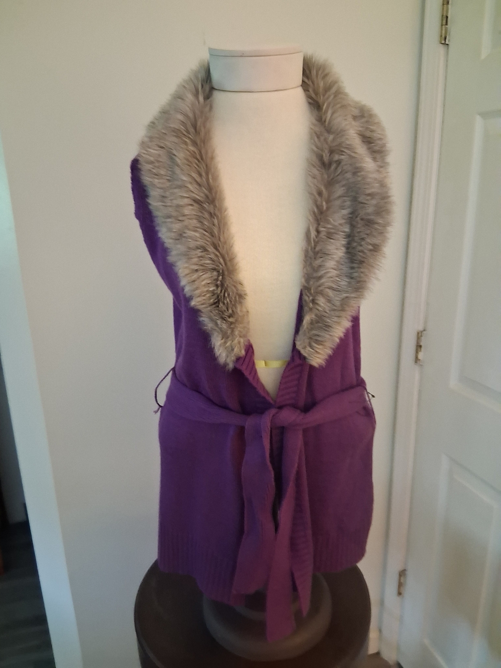 True Freedom Purple Knit Vest with Faux Fur Trim